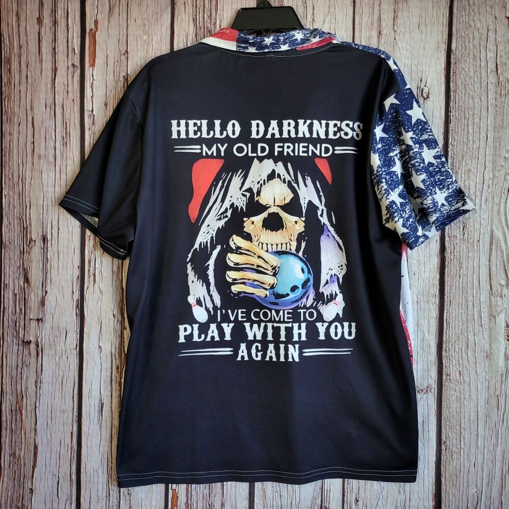 Grim Reaper Hello Darkness My Old Friend Patriotic Flag Skull XL Polo Shirt Men